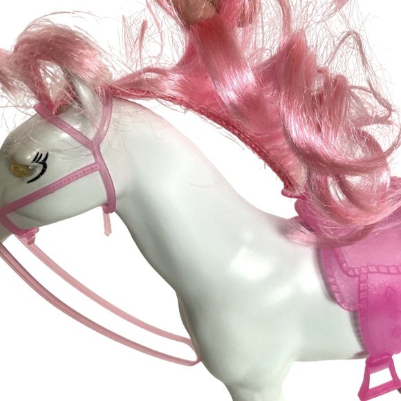 White Blow Mold Horse With Pink Hair Hooves Saddle Bridle 11in Tall - Picture 12 of 16